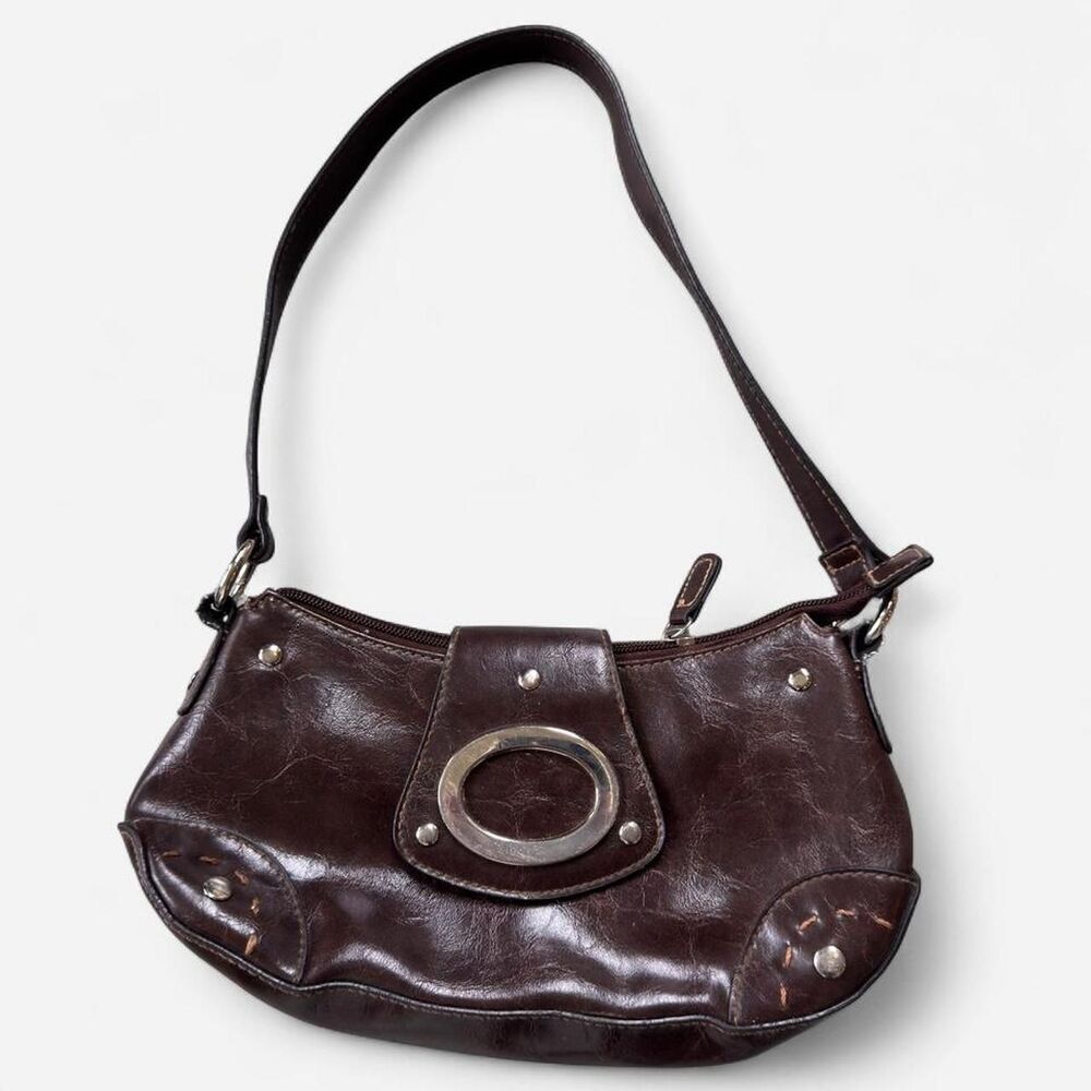 Brown faux leather y2k grunge bag with silver hardware studded details
